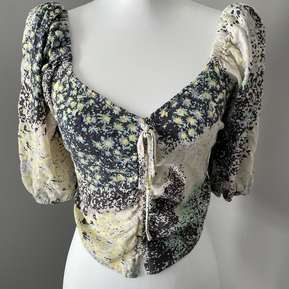 Elegant Floral Ruched Blouse
